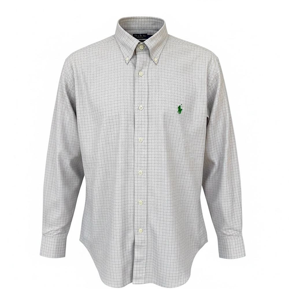 Ralph Lauren Yarmouth Button 17-17.5 34/35 Brown Green Micro Check 100% Cotton